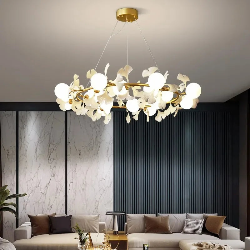 DecorBites™ Gingko Leaf Branch LED Ceiling Chandelier for Modern Living Room and Bedroom