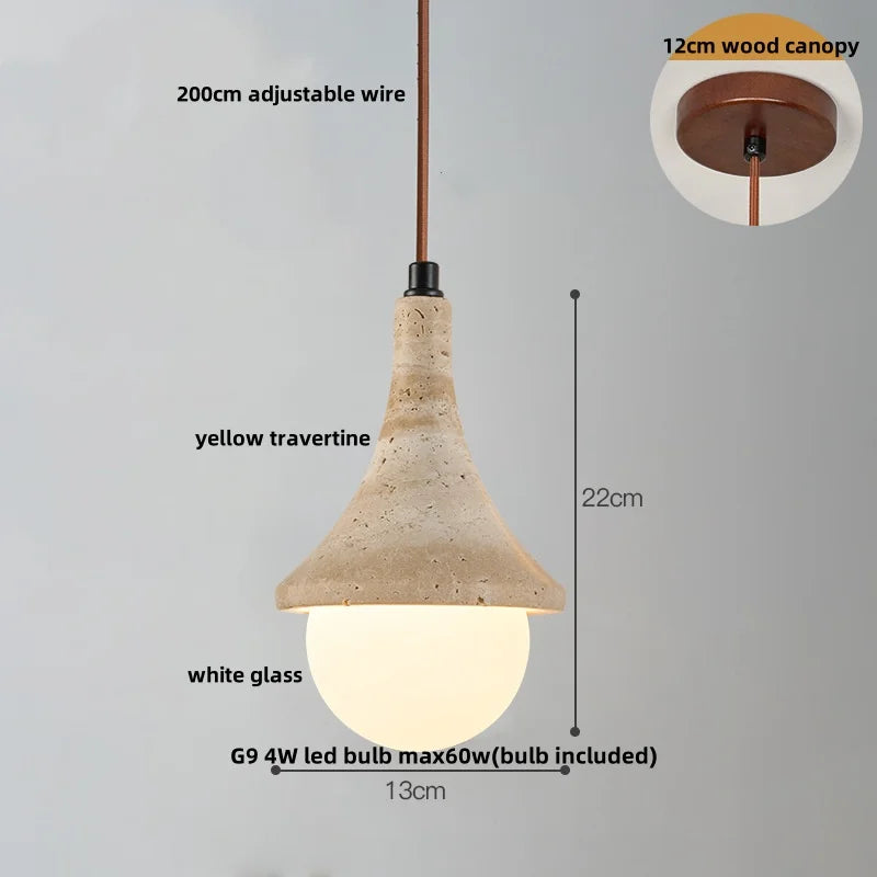 DecorBites™ Cave Stone LED Pendant Lights Wood Home Decor Yellow Globe Hanging Lamp