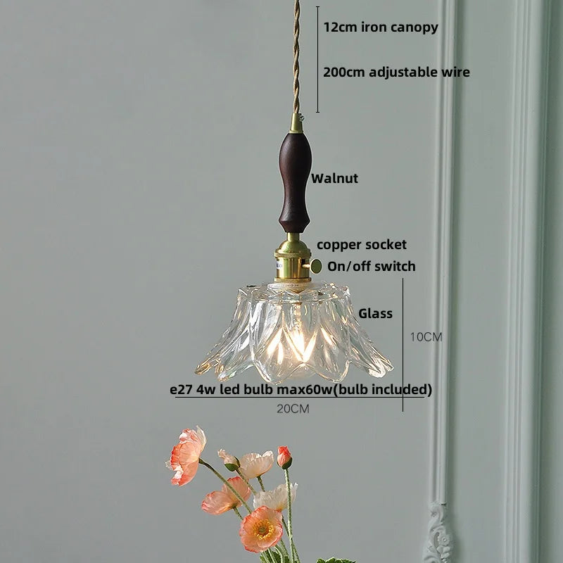 DecorBites™ Amber Glass LED Pendant Light Fixture Nordic Modern Copper Hanging Lamp