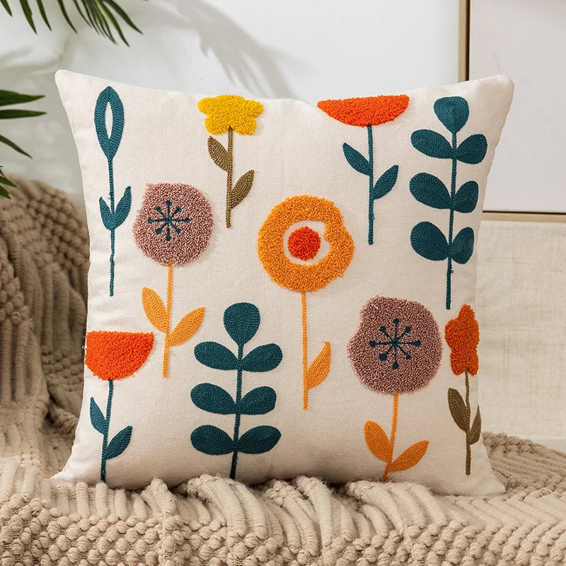 DecorBites™ Daisy Yellow Floral Geometric Pillow Cover - Soft Cozy Embroidery for Living Room