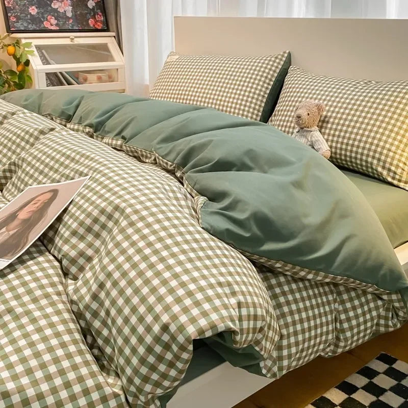 Parure de lit DecorBites™ à imprimé quadrillé japonais en coton lavé pour le confort estival