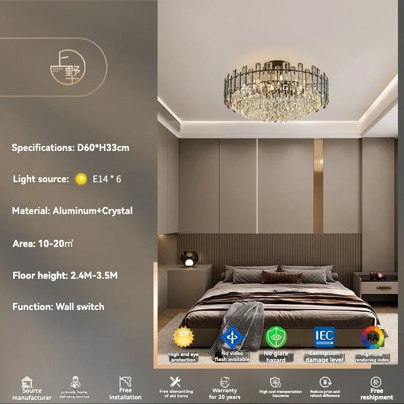 نجفة سقف كريستال ذهبية من DecorBites™: إضاءة LED متدلية عصرية فاخرة لديكور المنزل