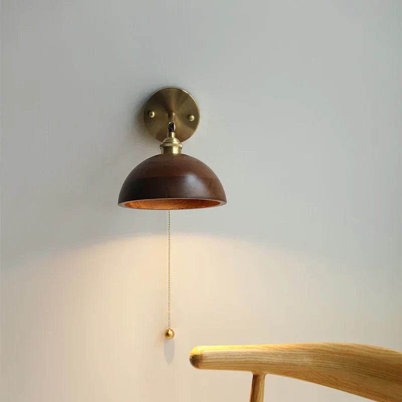 DecorBites™ LED Walnut Wood Wall Sconce Pull Chain Switch Modern Japanese Style Mirror Light