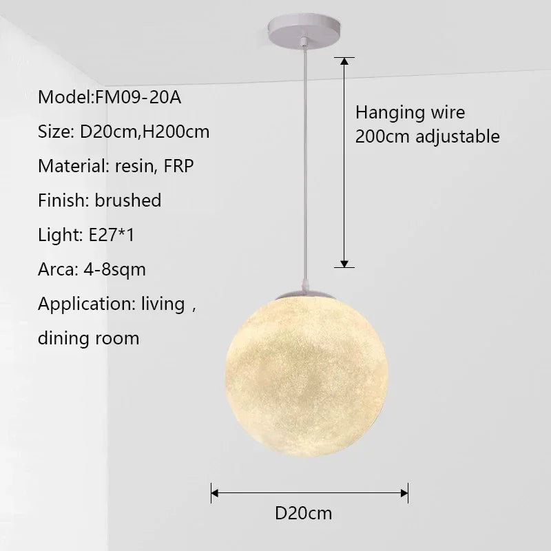 Nordic Moon White FRP Round Pendant Light