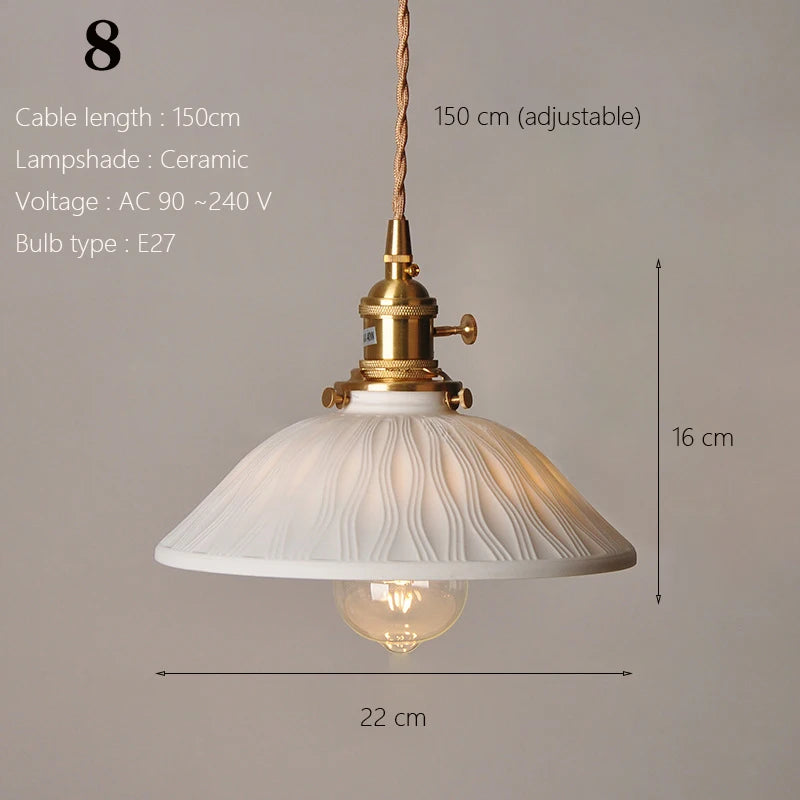 Japanese Ceramic Pendant Light With Copper Finish
