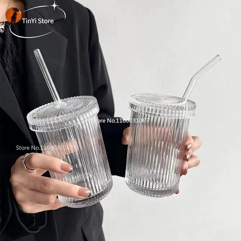 كوب شفاط زجاجي DecorBites™ - هدية زفاف أنيقة على الطراز الياباني للحليب والقهوة والشاي