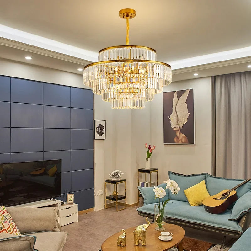 DecorBites™ ثريا كريستال ذهبية متدلية لغرفة المعيشة الفاخرة، غرفة الطعام، غرفة النوم
