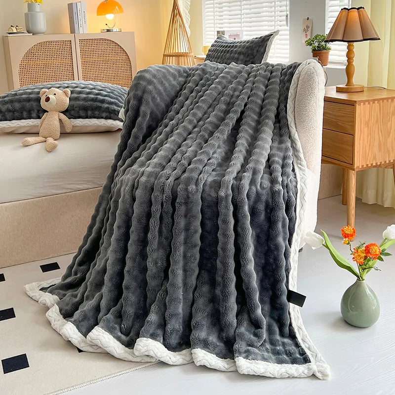 DecorBites™ Cozy Faux Rabbit Fur Throw Blanket for Sofa & Bed, 200X230cm