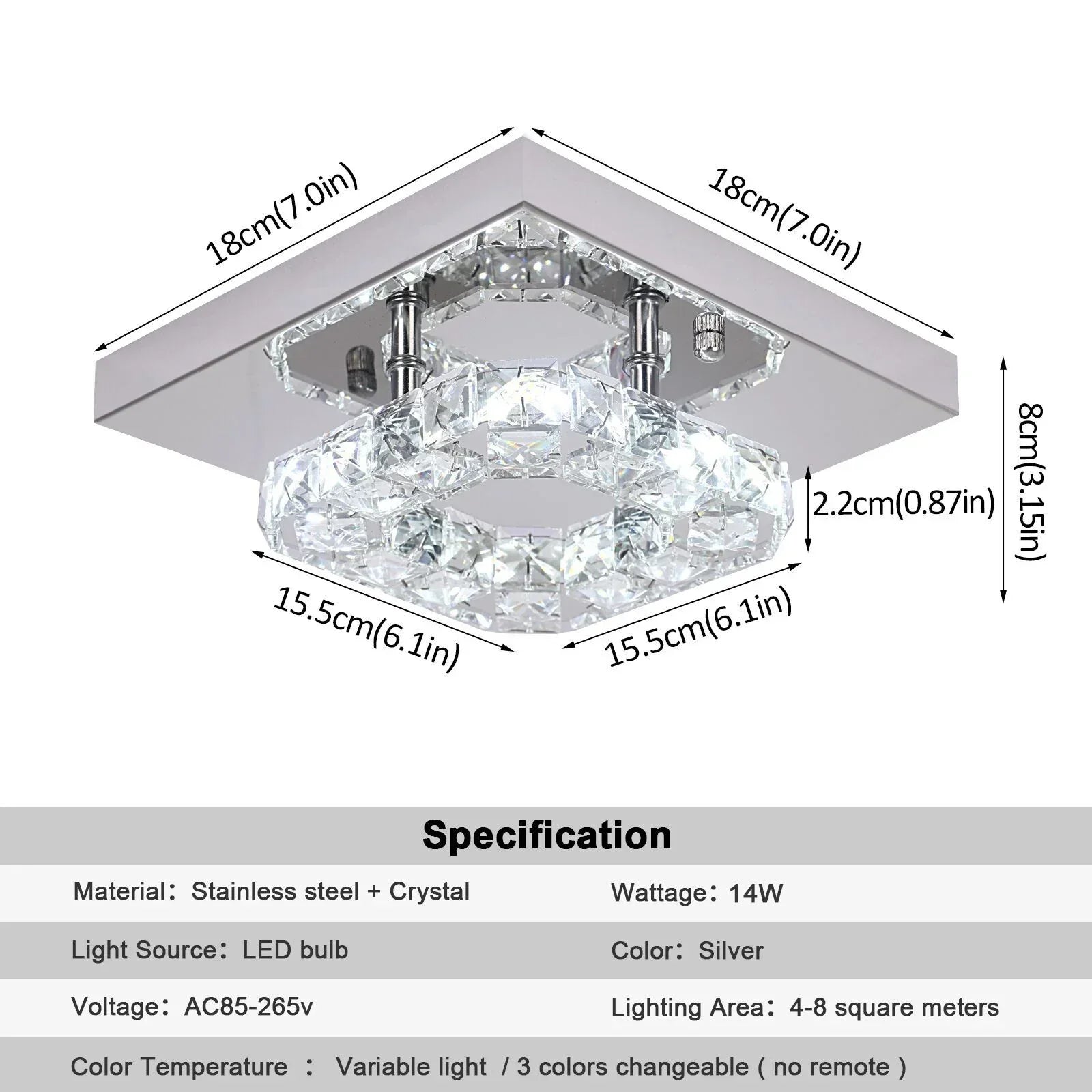 DecorBites™ Crystal LED Square Chandelier Ceiling Lamp for Bedroom Living Room Home Decor