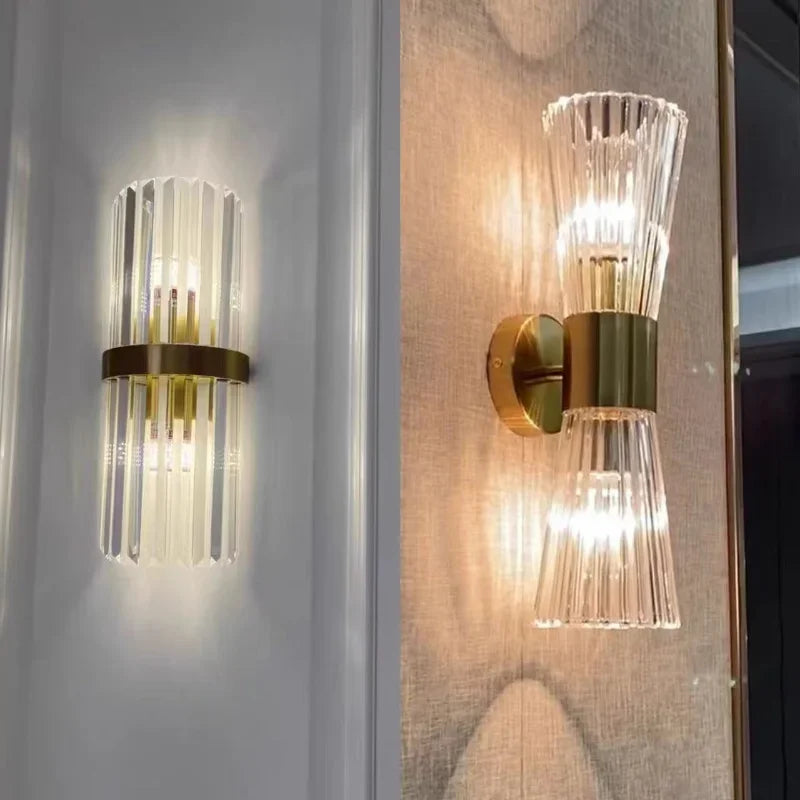 DecorBites™ مصباح حائط زجاجي كريستالي ذهبي لديكور غرف النوم الفاخرة