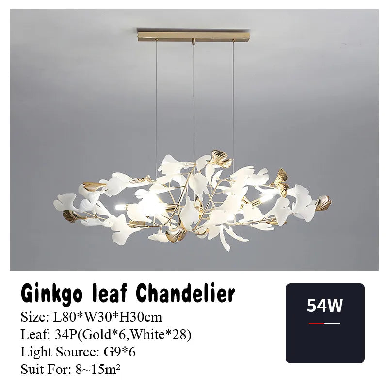 ثريات أغصان ذهبية من DecorBites™ مع إضاءة متدلية بأوراق خزفية - ديكور فاخر لغرفة المعيشة