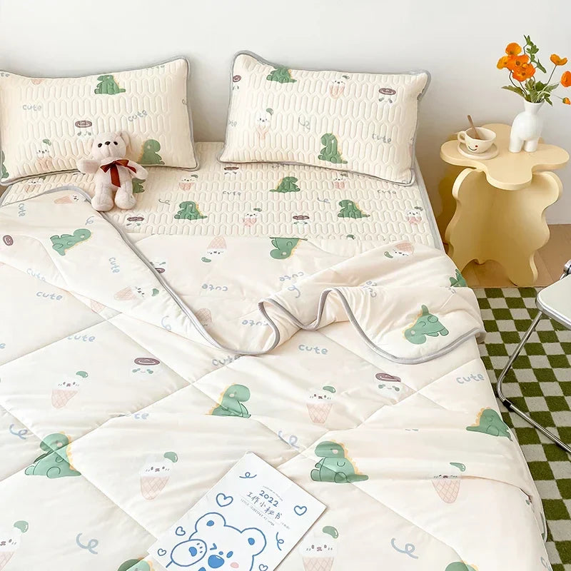 DecorBites™ Double-Sided Cool Comforter Set: Ice Silk Duvet, Fitted Sheet, Pillowcase