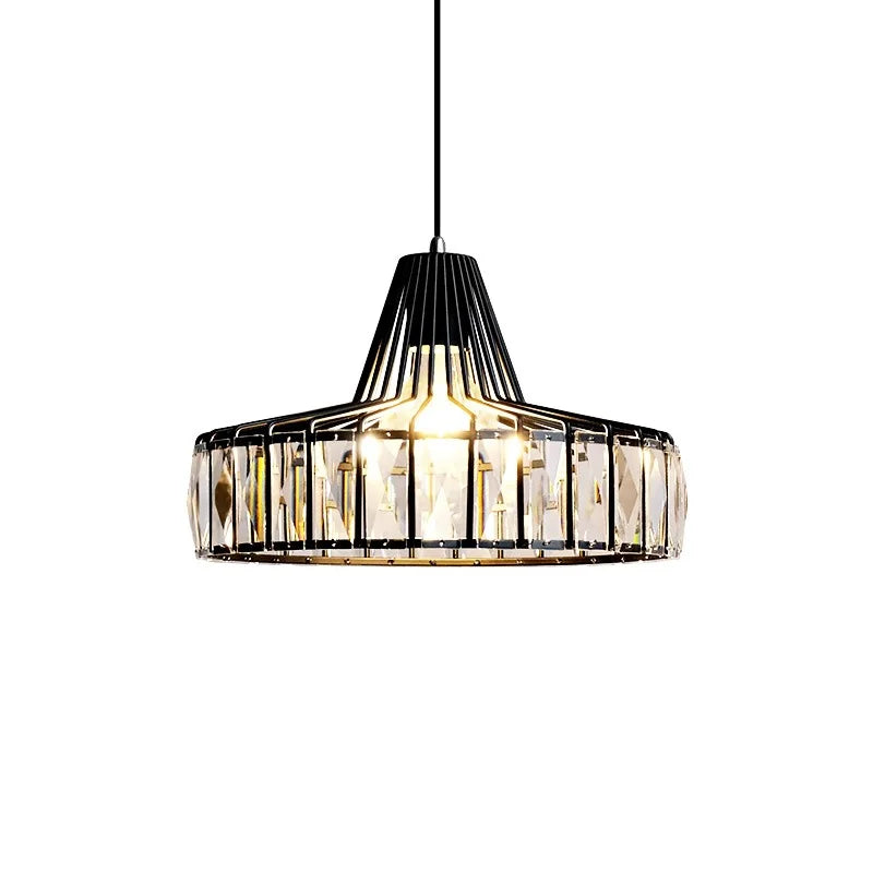 Nordic Crystal Round Pendant Light in Black Iron