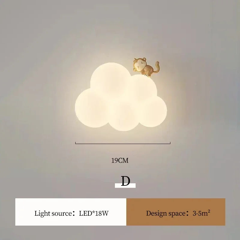 مصابيح حائط LED بتصميم حيوانات لغرف الأطفال من DecorBites™ - تصميم قرد وأرنب وغيمة