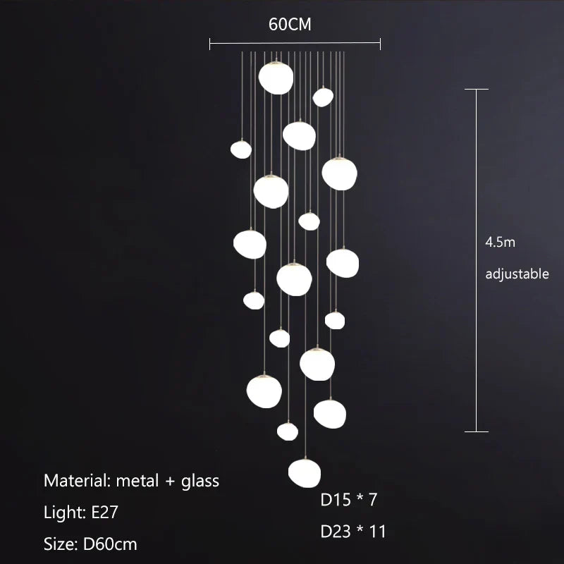 DecorBites™ Cobblestone Glass LED Pendant Lights for Villa Hotel Loft Stair Lamp