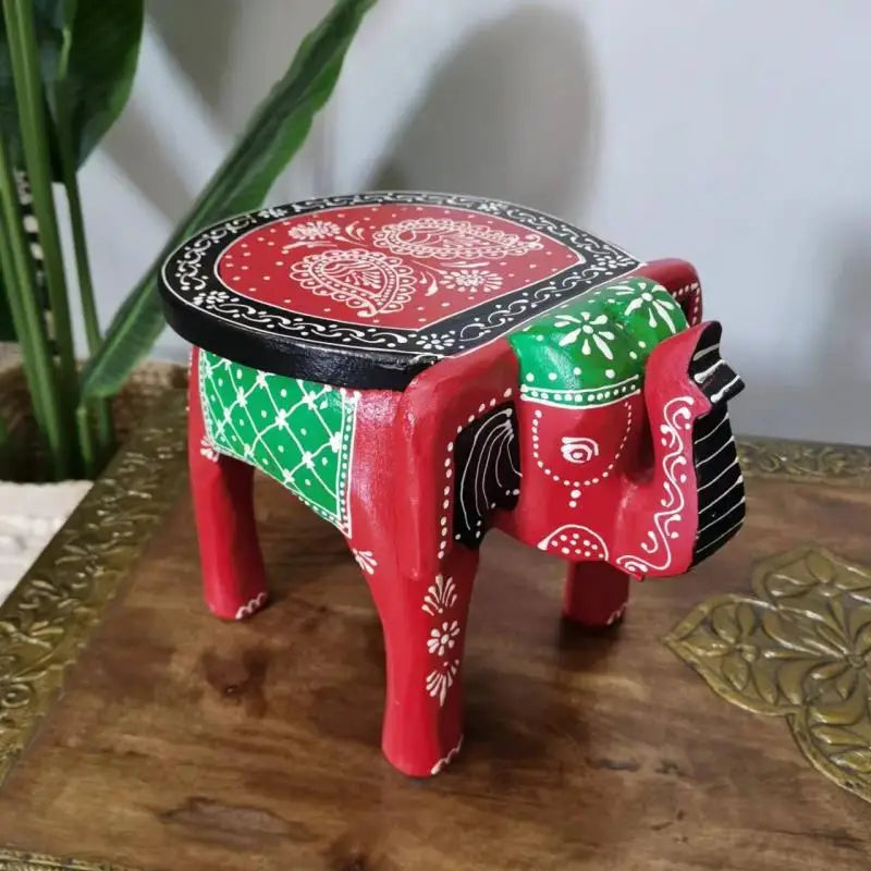 DecorBites™ Handmade Elephant Stool: Thai Style Ethnic Wood Low Stool Ornament