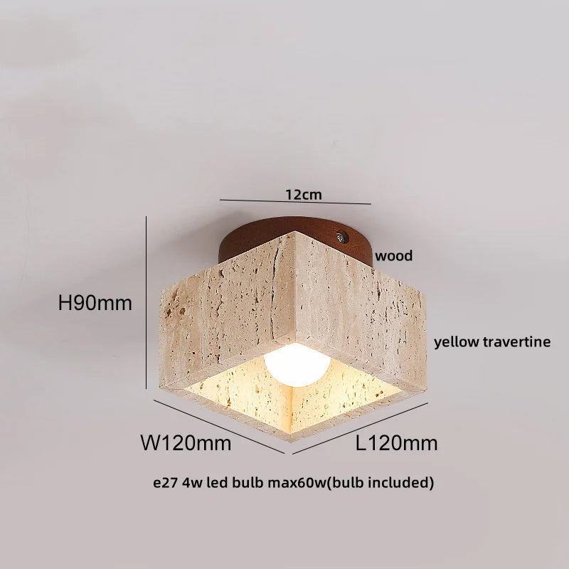 DecorBites™ Acrylic LED Ceiling Lamp Yellow Travertine Wood Canopy Wabi Sabi Style