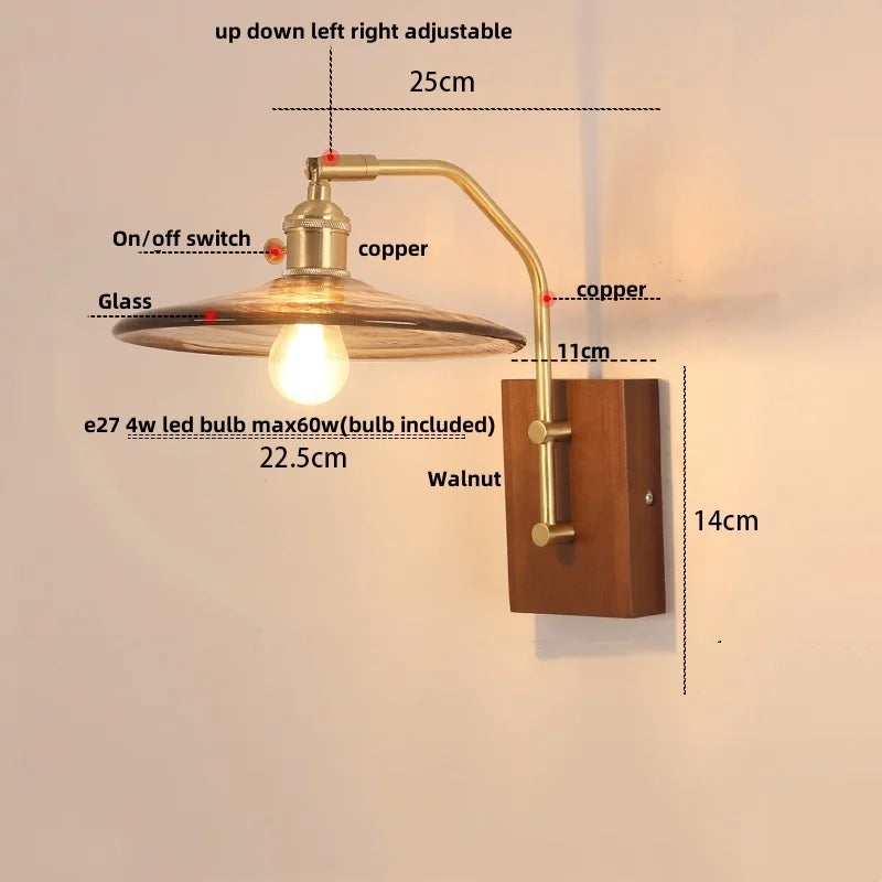 DecorBites™ Copper Glass LED Wall Sconce Pull Chain Switch Stair Light