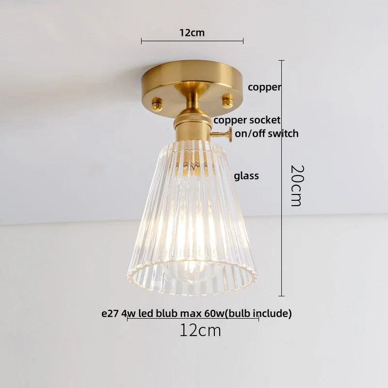 DecorBites™ Clear Glass LED Ceiling Light Fixture Modern Nordic Copper Knob Switch Lamp