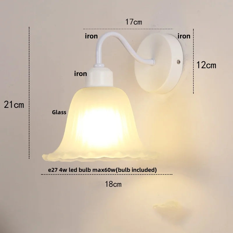 DecorBites™ Glass Iron LED Wall Sconce Pull Chain Switch Stair Light Fixture for Bedroom