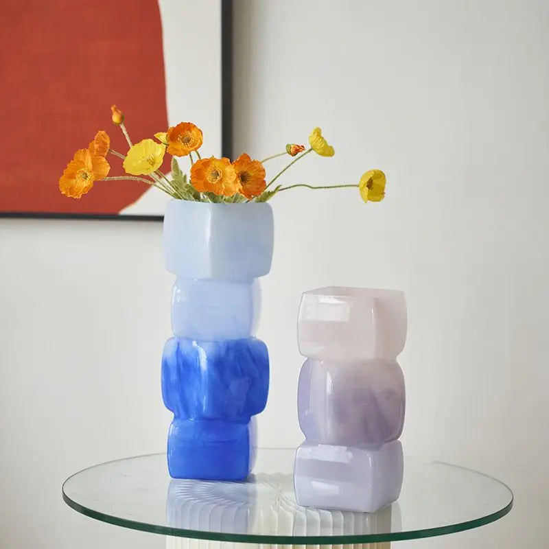 DecorBites™ Geometric Square Vase Table Soft Decoration Glass Decor for Hotel TV Counter