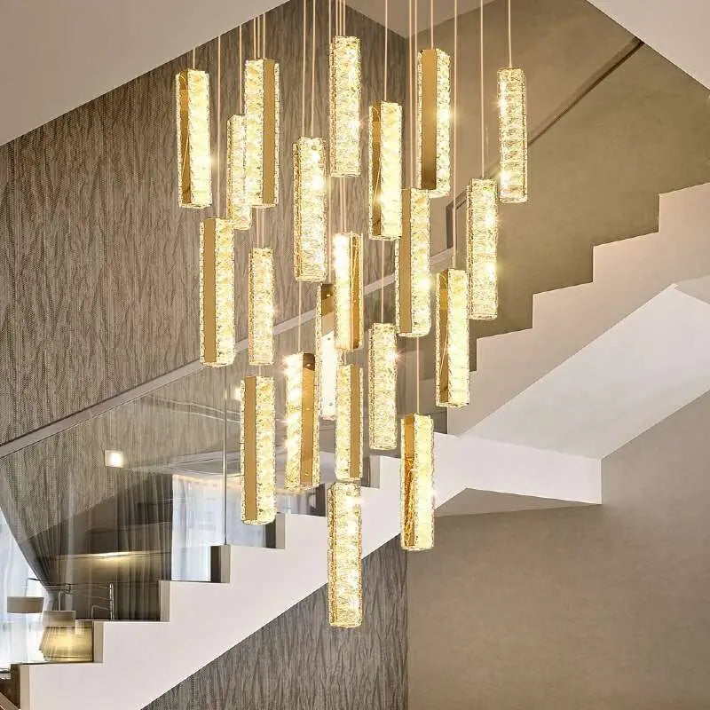 DecorBites™ Crystal Chandelier: Modern Nordic Spiral Staircase Pendant Lamp, Golden/Silver Dining Room Luxury