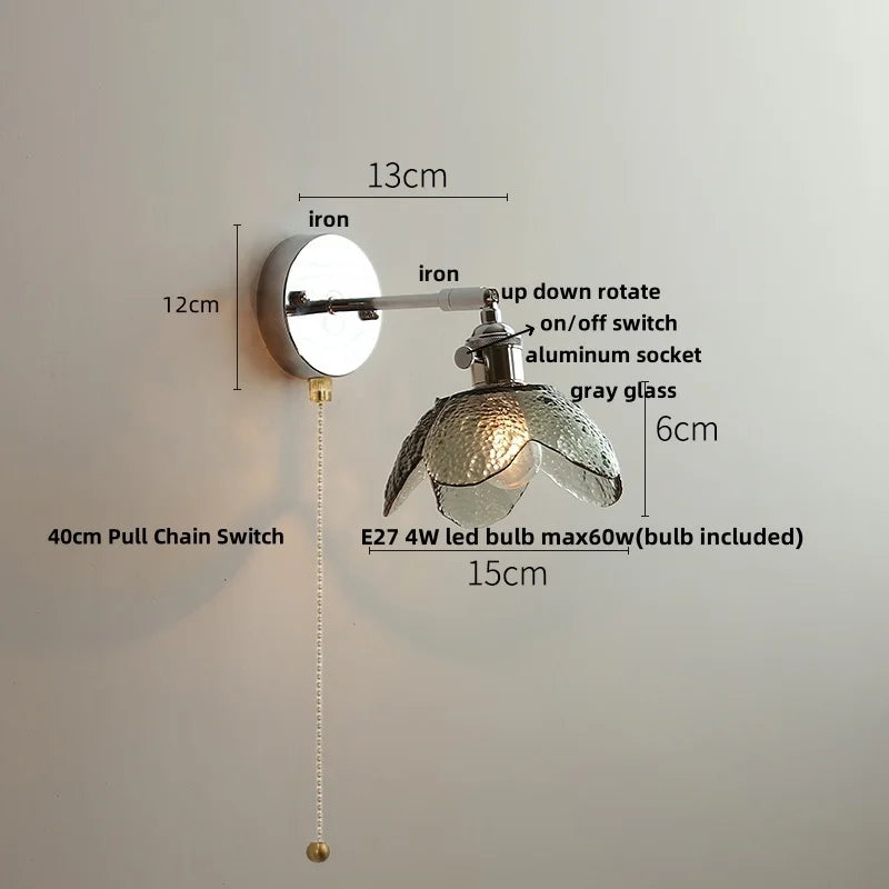 DecorBites™ Clear Glass LED Wall Sconce Pull Chain Modern Light Fixtures
