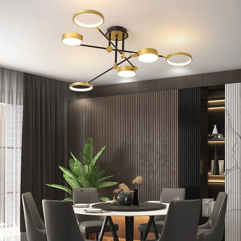 مصباح سقف DecorBites™ بإطار ذهبي LED قابل للتعتيم بجهاز تحكم عن بعد لغرفة المعيشة وغرفة الطعام وغرفة النوم