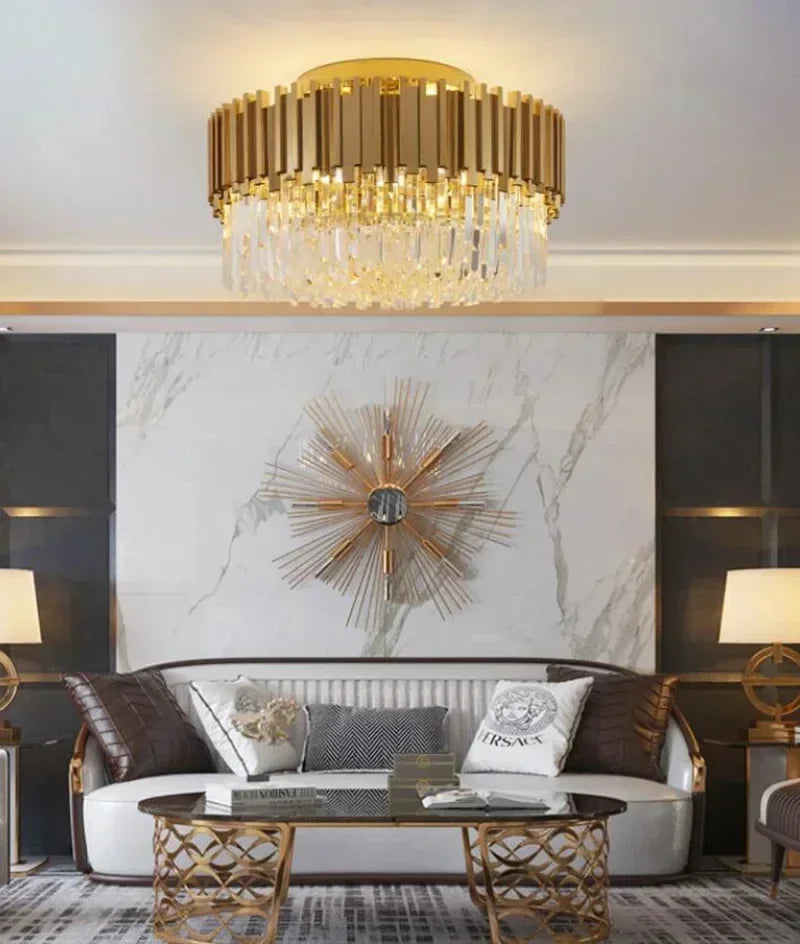 مصباح سقف كريستالي ذهبي DecorBites™ لغرفة المعيشة وغرفة الطعام العصرية