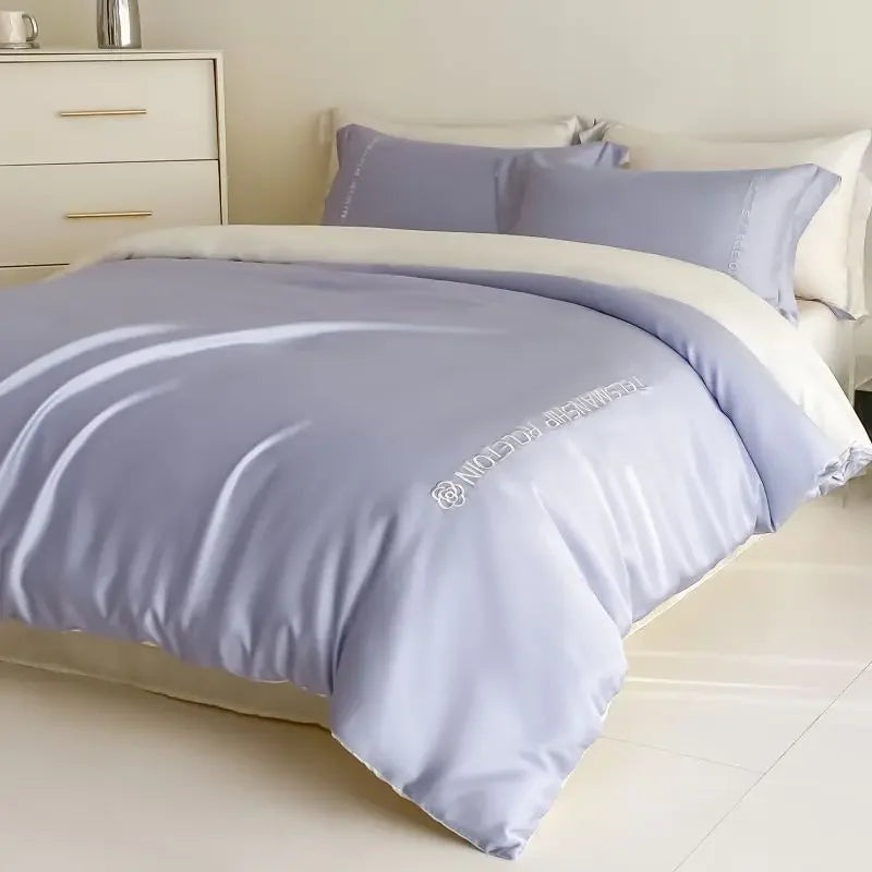 DecorBites™ Cotton Embroidery Bedding Set, 4Pcs Duvet Cover Kit for Double Bed