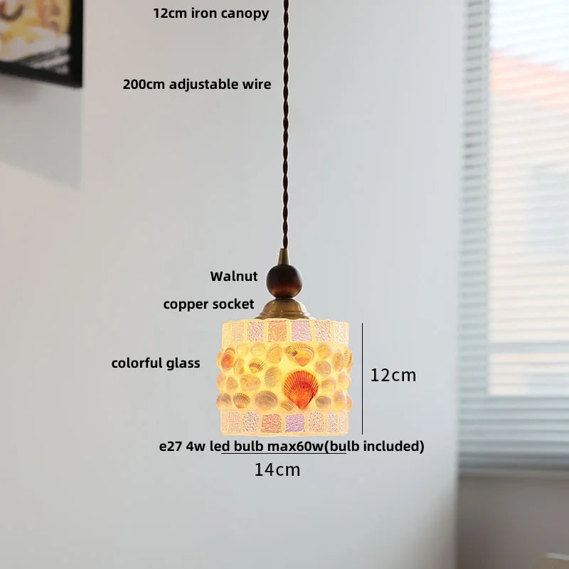 DecorBites™ Amber Glass LED Pendant Light - Modern Nordic Design with Iron Base