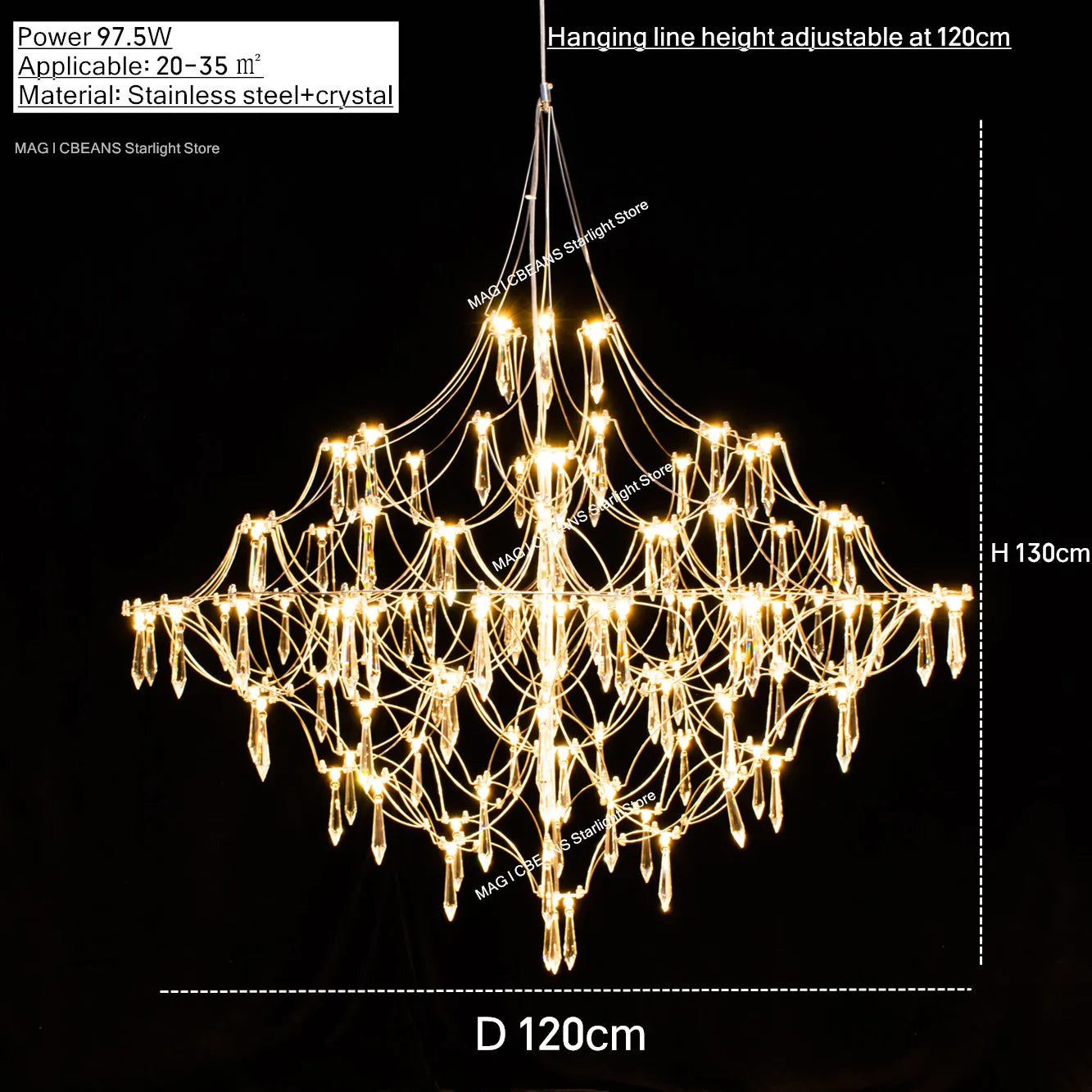 Starry Crystal Firefly Pendant Chandelier in Polished Steel