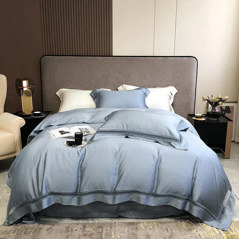 طقم مفروشات فاخر من الليوسل الأوكالبتوس DecorBites™ باللون الأبيض الشامباني الرمادي الوردي