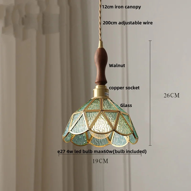 DecorBites™ Blue Glass LED Pendant Light Fixture with Adjustable Copper Knob Switch