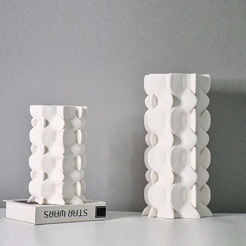 DecorBites™ Geometric Ceramic Fold Pattern Flower Vase Decorative Home Ornament