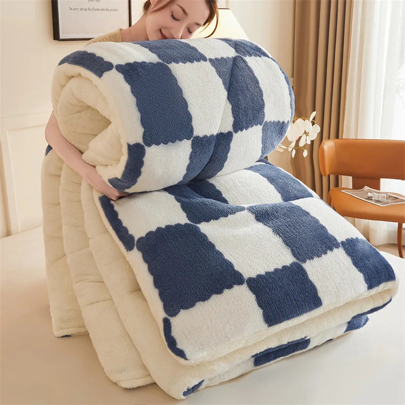DecorBites™ Cozy Checkerboard Duvet Blanket for Winter Warmth and Comfort