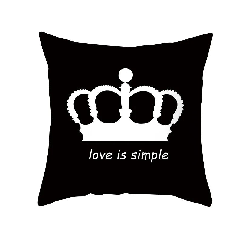 DecorBites™ Black Geometry Letters Print Cushion Cover for Home Decor & Office