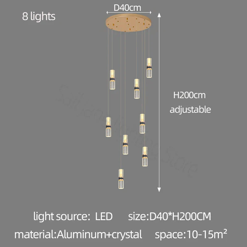 DecorBites™ Crystal Columnar Chandelier Stair Lamp Household Bubble Living Room Restaurant Bar Villa Lightning