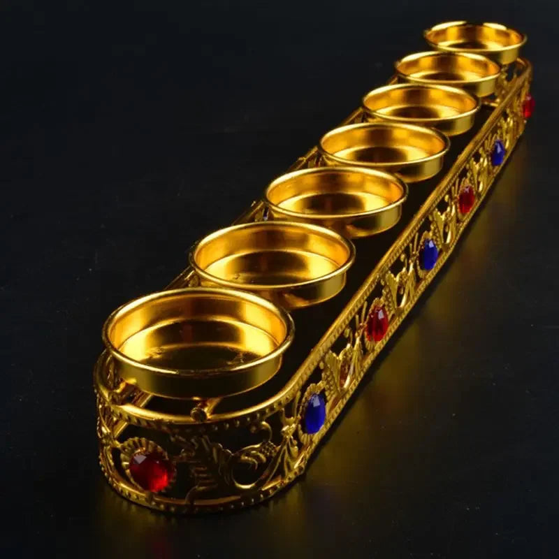 DecorBites™ Gem Inlaid Candlestick Stand for Buddhist Wedding Altars & Decor.