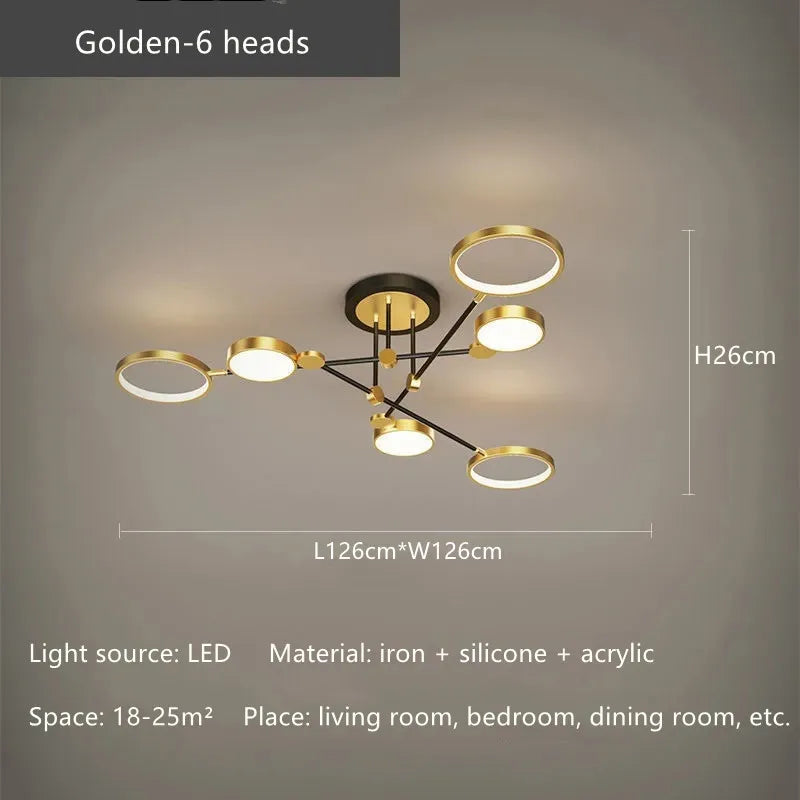 مصباح سقف LED بإطار ذهبي من DecorBites™ - ثريا قابلة للتعتيم بالتحكم عن بعد