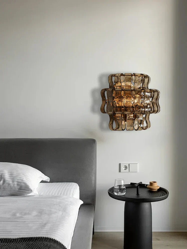 DecorBites™ Dark Brown Glass Wall Sconce Lamps, LED Decoration for Living Room, Aisle, Bedside