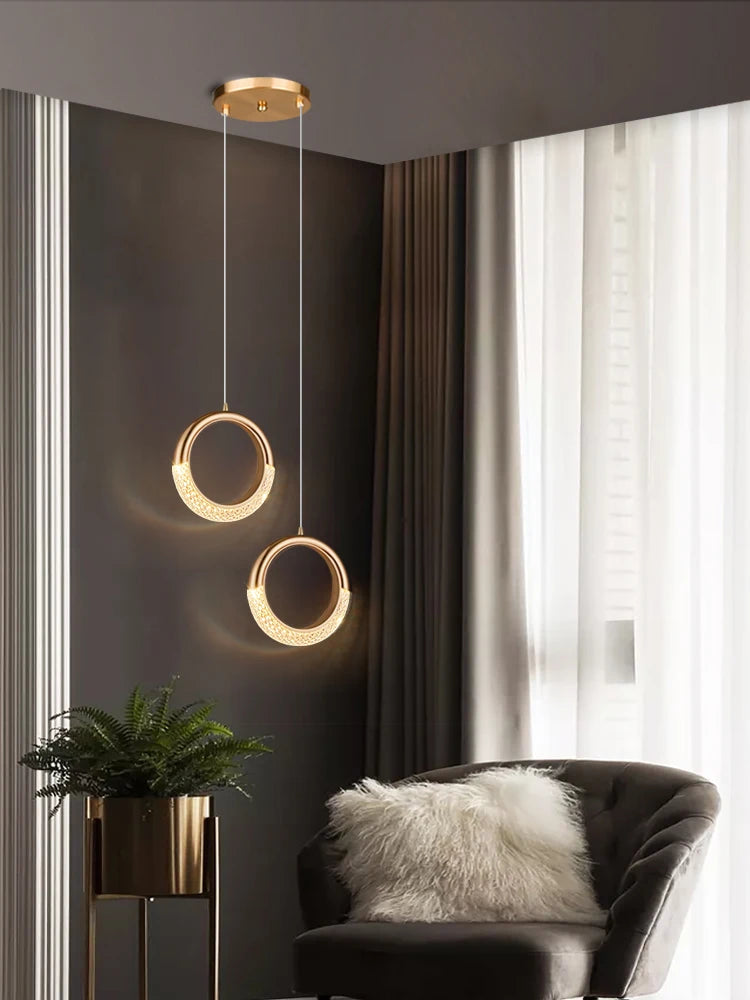 Modern Ring Pendant Light in Acrylic and Plated Metal