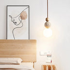 Cream Yellow Travertine And Wood Pendant Light