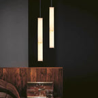 Cylindrical Marble Pendant Light in Black Brass