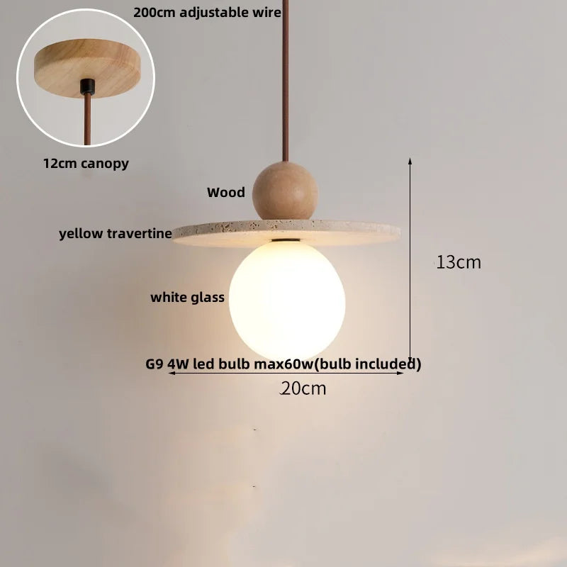 مصباح معلق LED من DecorBites™ من الحديد الأسود بتصميم وابي سابي - حجر الترافرتين الأصفر