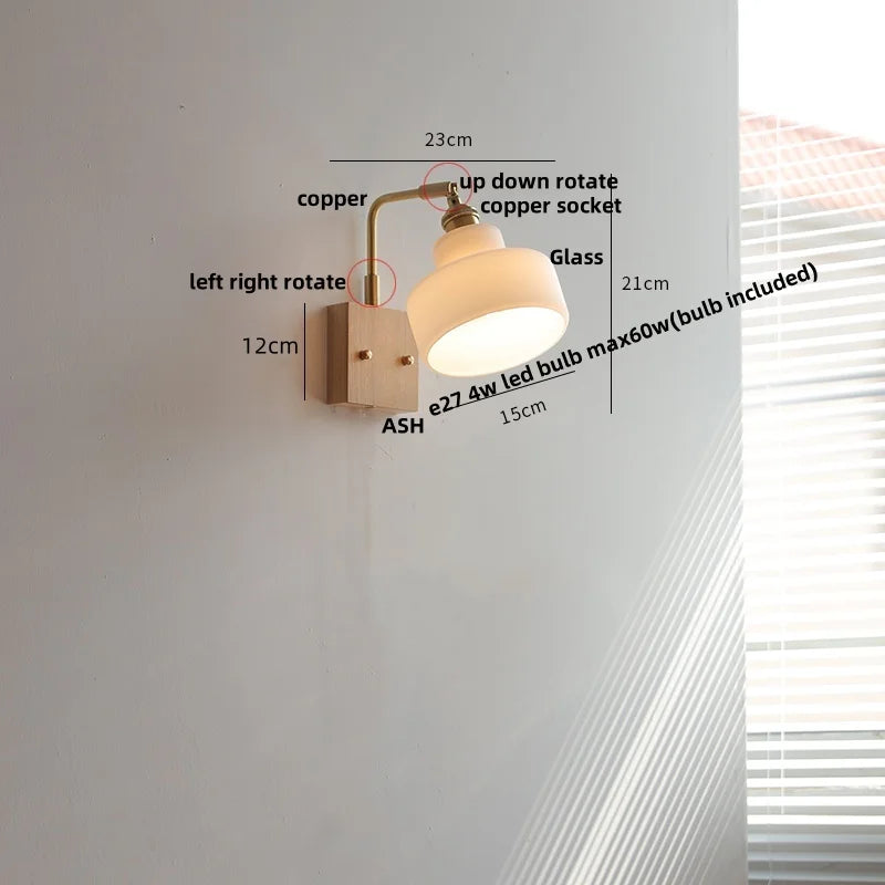 DecorBites™ Glass Pink LED Wall Lights Pull Chain Switch Rotatable Sconce Bedside Lamp