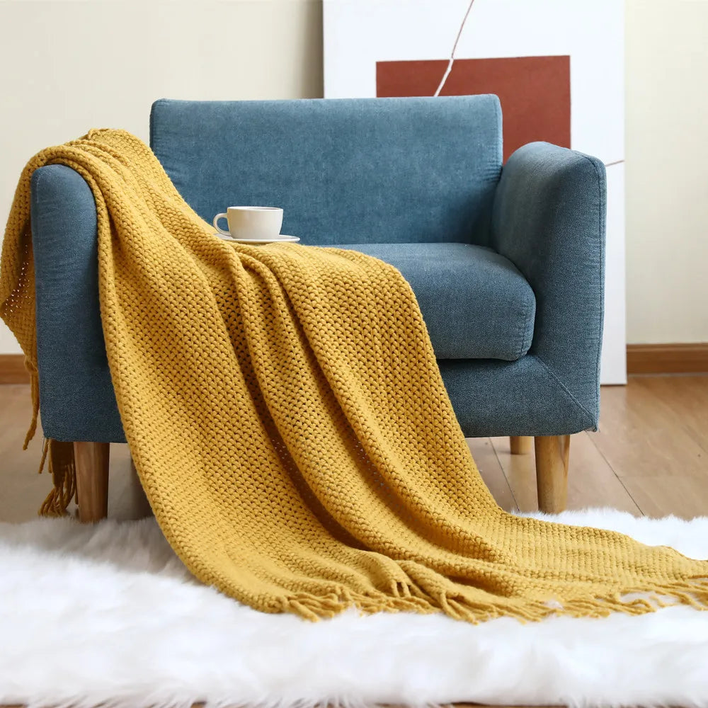 بطانية أريكة منسوجة Nordic DecorBites™ - فوطة نهاية سرير ناعمة من مزيج الصوف لديكور غرف نوم الفنادق