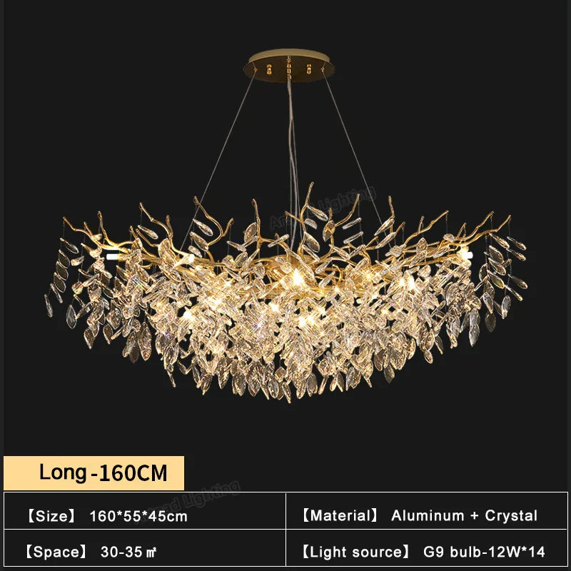 DecorBites™ ثريات كريستال ذهبية لغرفة الطعام، مصباح تعليق فرعي، إضاءة كبيرة
