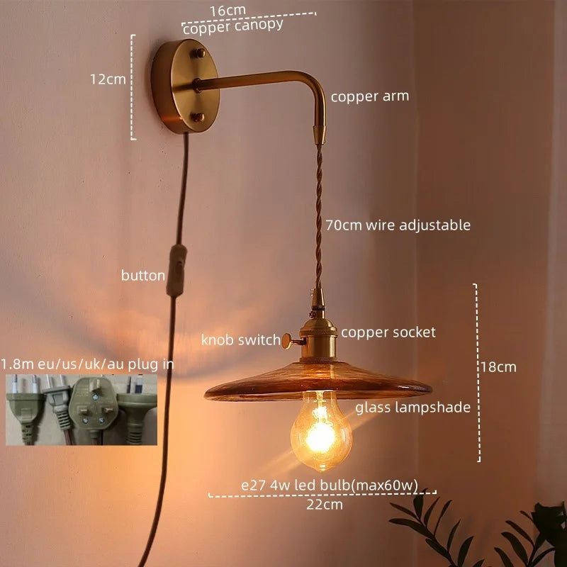 DecorBites™ مصابيح حائط LED يابانية لغرفة المعيشة والقهوة والشرفة والسلالم بتصميم نحاسي زجاجي