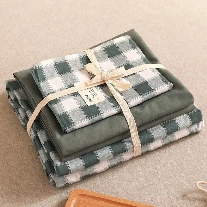 Parure de lit DecorBites™ à imprimé quadrillé japonais en coton lavé pour le confort estival